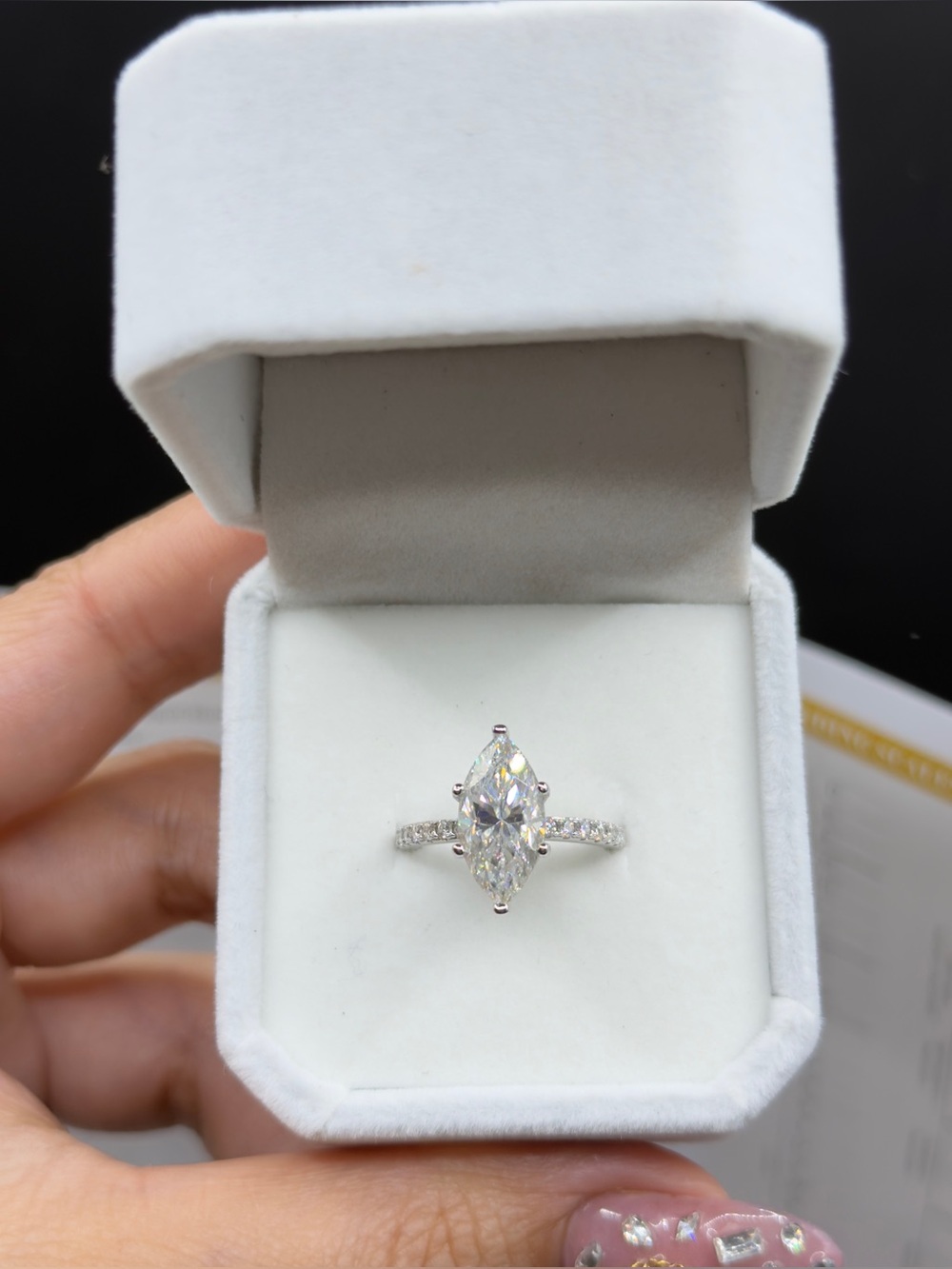 3ct marquise cut full moissanite vvs1 engagement ring